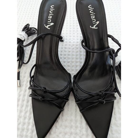 Vivianly Lace Up Strappy Pointed Toe Stiletto Heels Sandals Size 10 - Picture 3 of 10